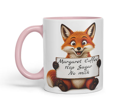 Vixar Personalised Fox Mug with Name or Custom Message – Cute Animal Coloured Ceramic Mug Cup Gift, 11oz (Black)