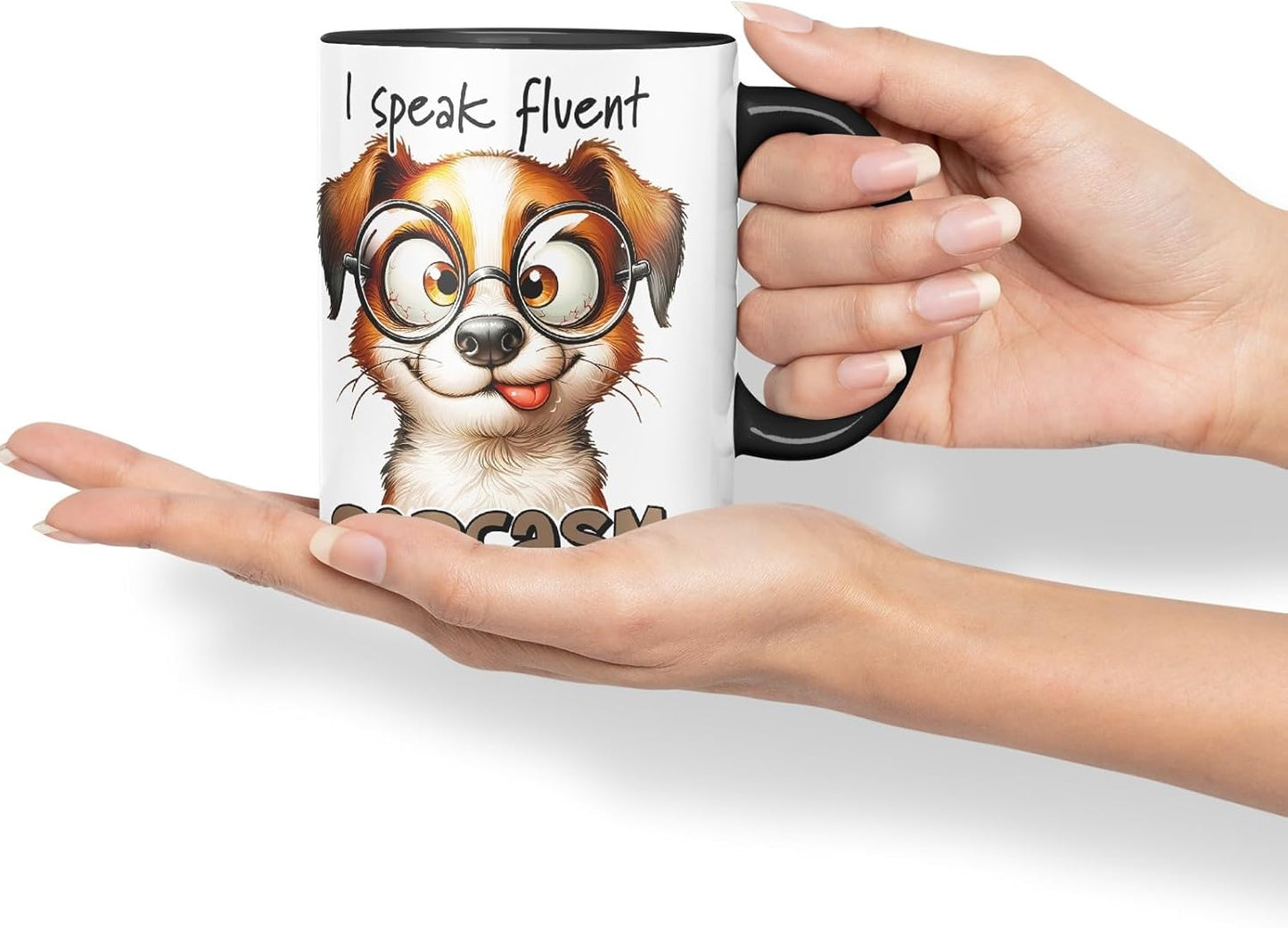 Vixar I Speak Fluent Sarcasm Coloured Ceramic Mug Cup 11oz Funny Sarcastic Gift (Black)