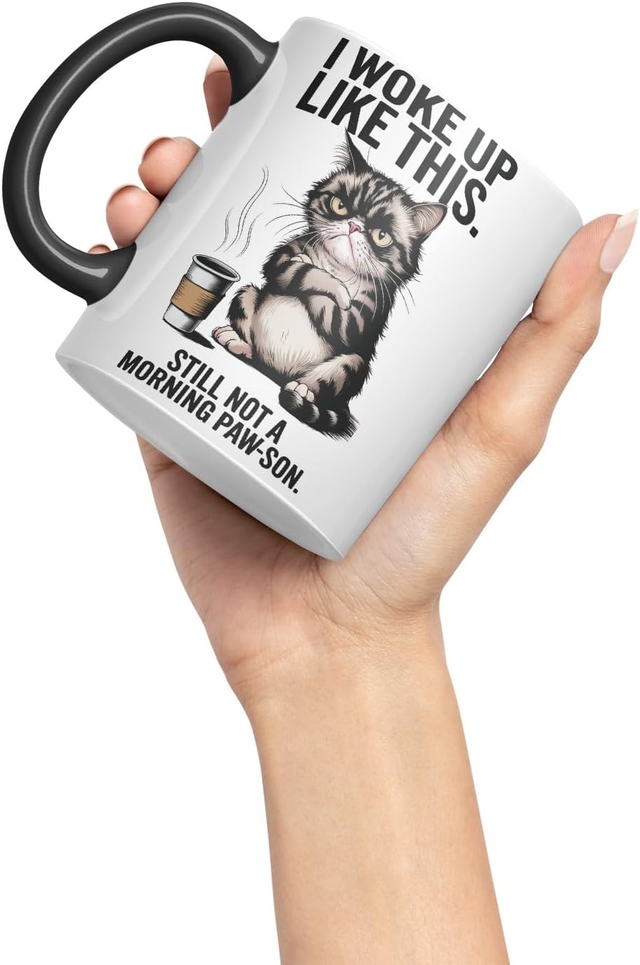 Vixar I Woke Up Like This Not A Morning Cat Mug – Coloured Ceramic Mug Cup Gift, 11oz (Black)