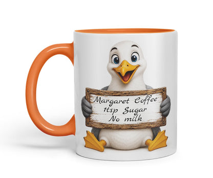 Vixar Personalised Seagull Mug with Name or Custom Message – Cute Animal Coloured Ceramic Mug Cup Gift, 11oz (Black)