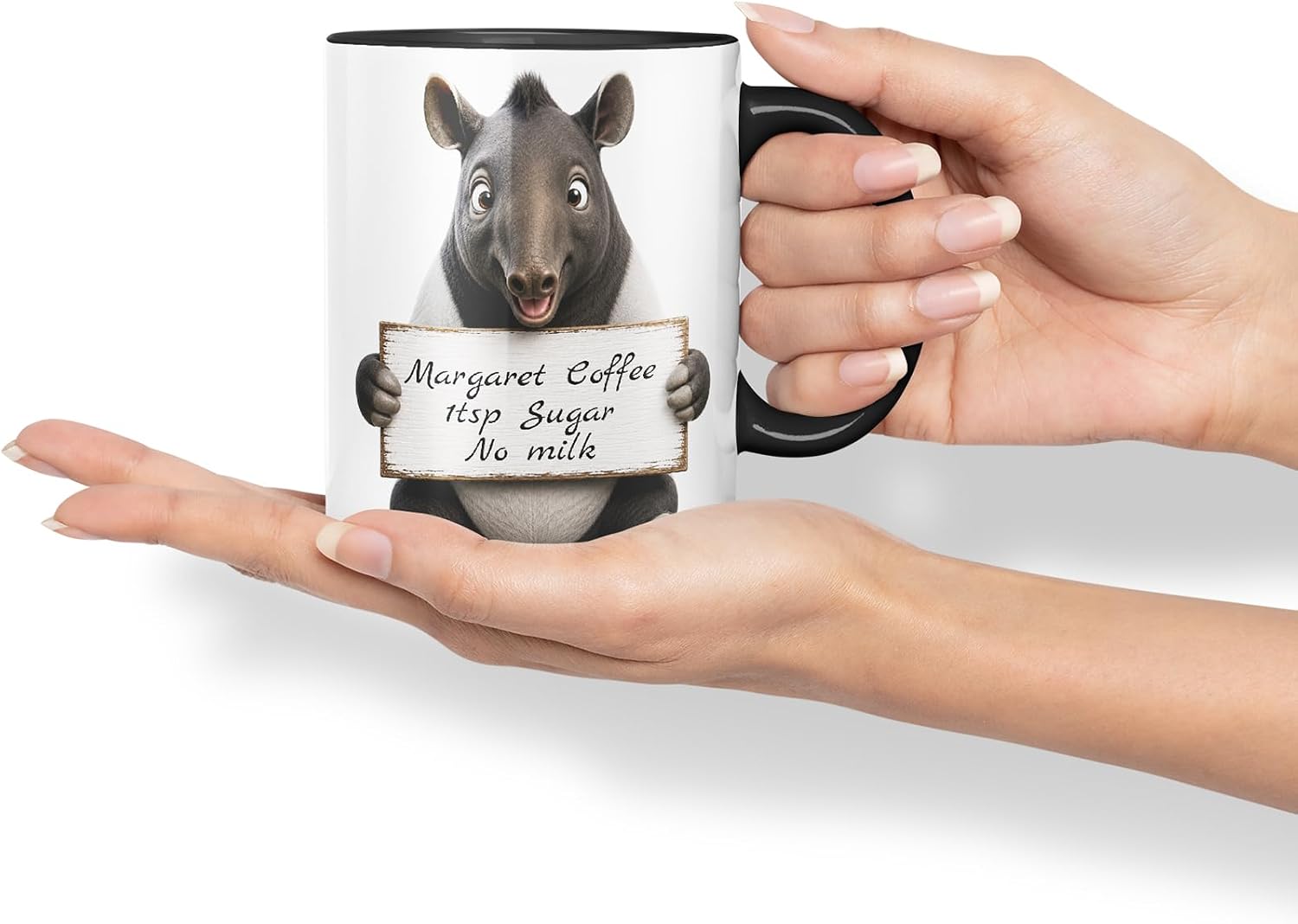 Vixar Personalised Tapir Mug with Name or Custom Message – Cute Animal Coloured Ceramic Mug Cup Gift, 11oz (Black)