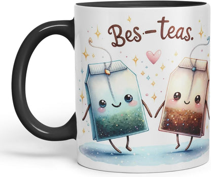 Vixar BES-Teas Coloured Ceramic Cup Mug – Cute Tea Lovers Gift for Best Friends or Partner – 11oz (Black)
