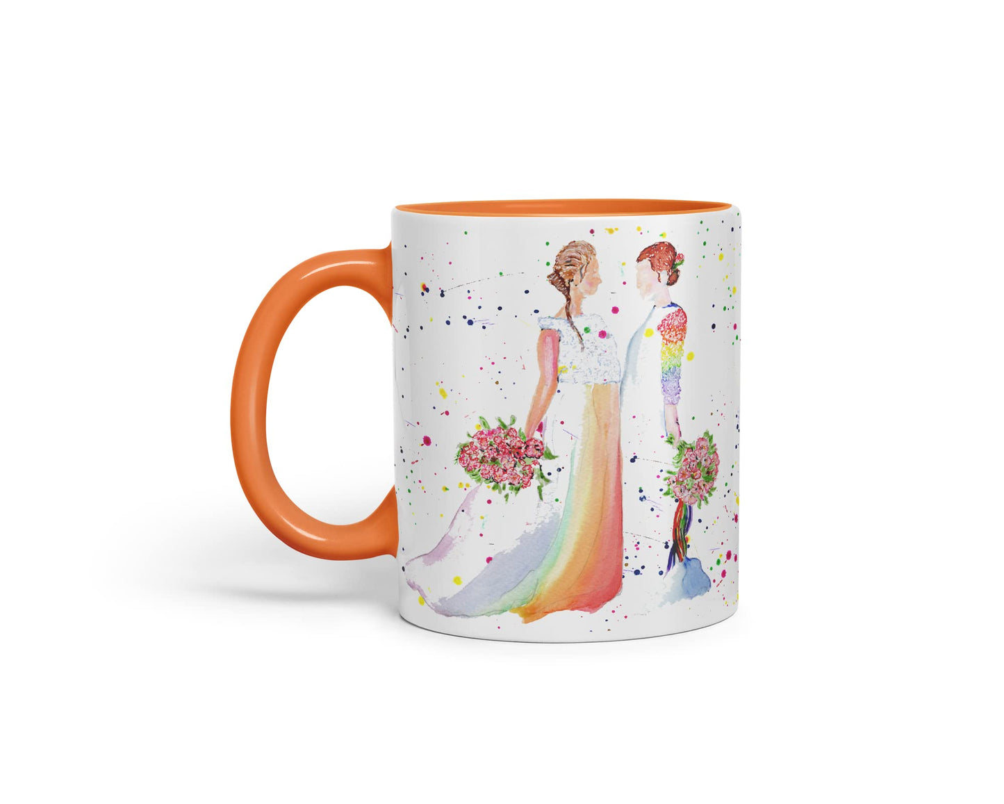Vixar Wedding Mrs and Mrs Pride Lesbian Gay Watercolour Art Coloured Mug Cup Gift Birthday Work Office Tea Coffee