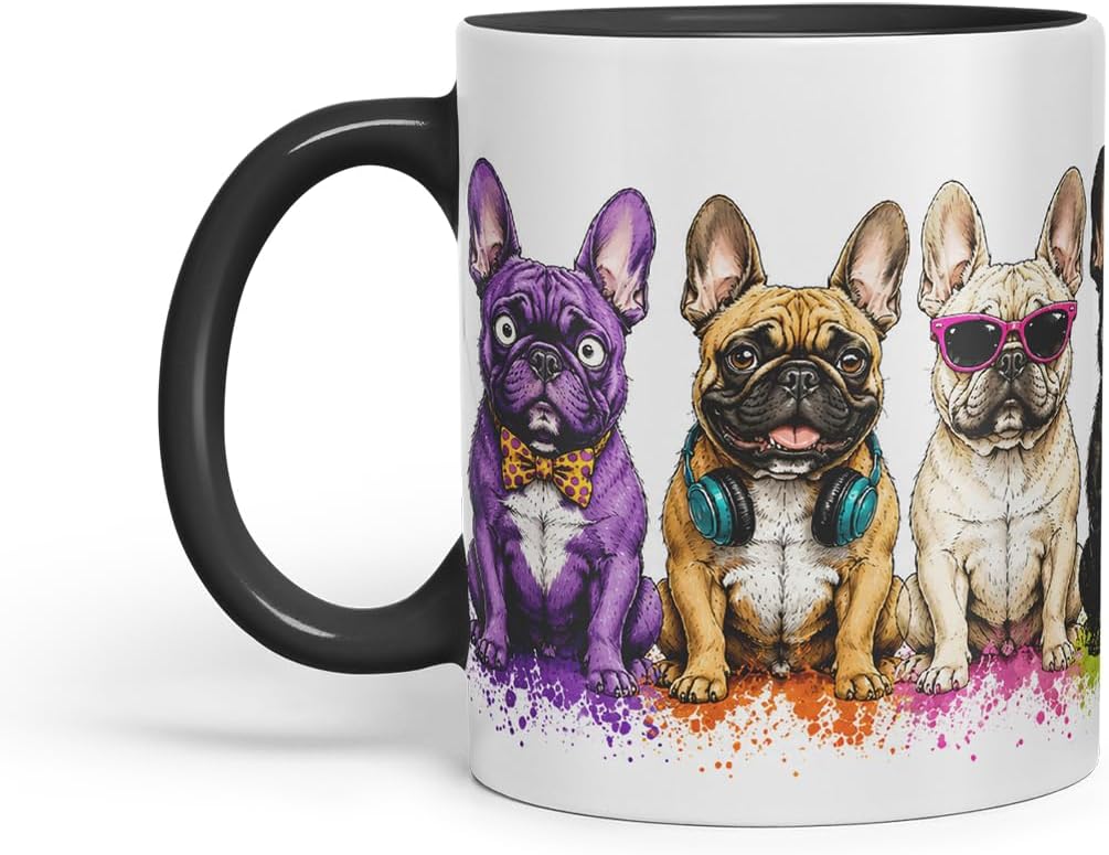 Vixar French Bulldog Dog Mug – Cute Frenchie Coloured Ceramic Mug Cup Gift, 11oz (Black)