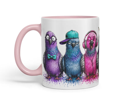 Pigeons Bird Mug – Cute Pigeons Coloured Ceramic Mug Cup Gift, 11oz (Black)
