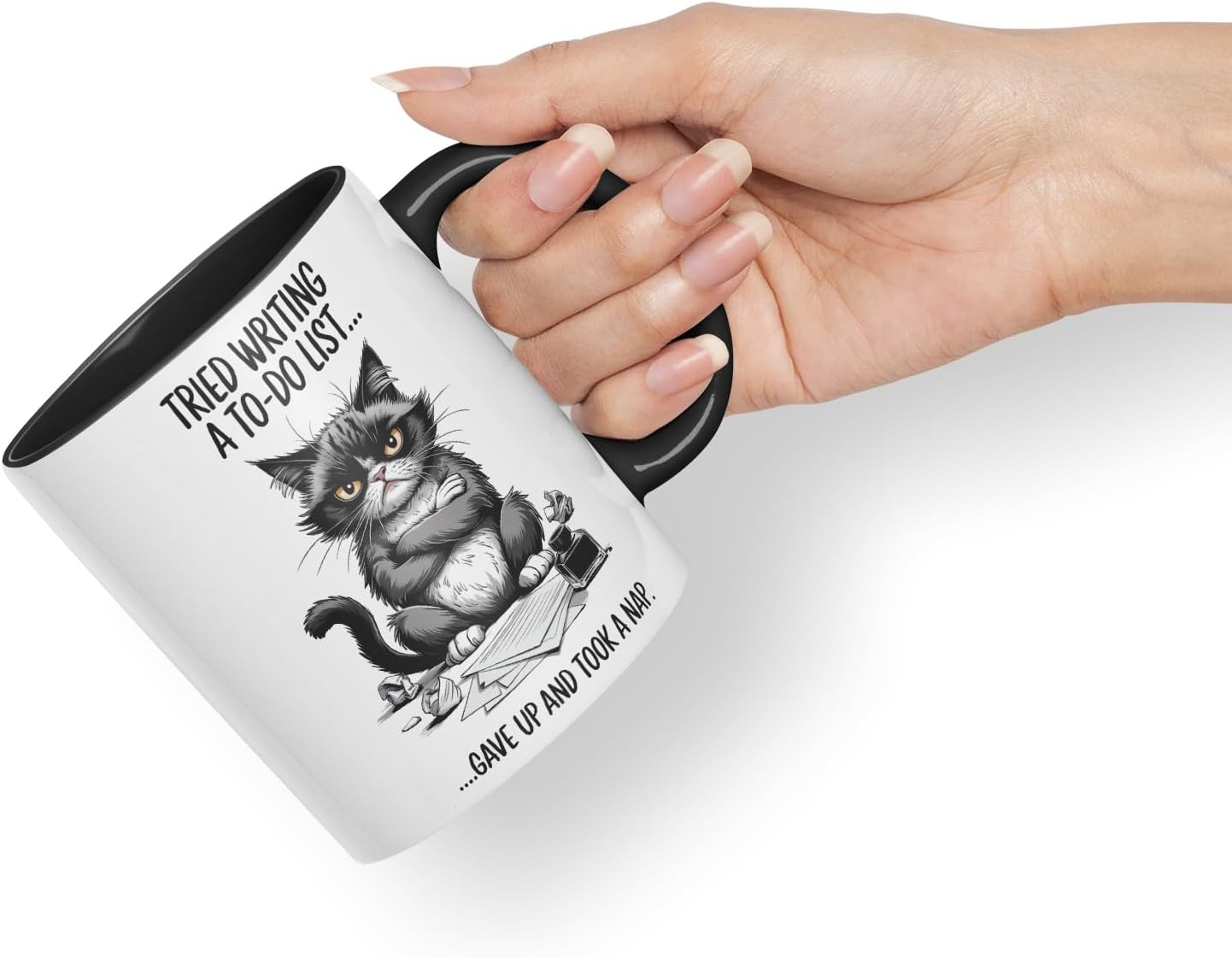 Vixar Tried Writing a to-Do List Sarcastic cat Coloured Ceramic Mug Cup Gift, 11oz (Black)