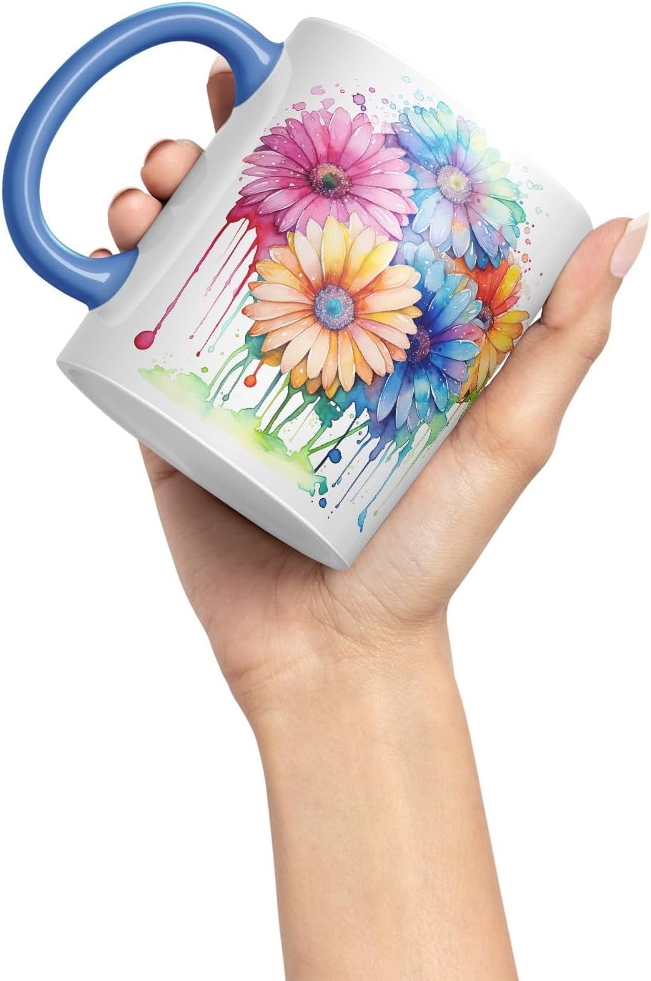 Vixar Gerbera Daisy Bright Bloom Mug Coloured Ceramic Mug Cup Gift, 11oz (C Blue)