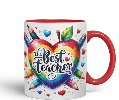 Vixar Best Teacher Mug Thank You, End of School Gift Ceramic Coloured Mug Cup for Tea Coffee Hot Brew 330ml 11Oz Gift BT2