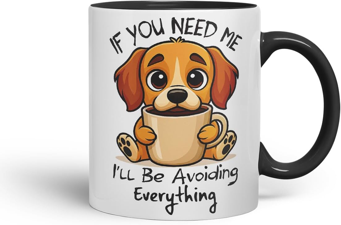 Vixar If You Need Me, I'll Be Avoiding Everything Beagle Dog Mug – Coloured Ceramic Mug Cup Gift, 11oz (Black)