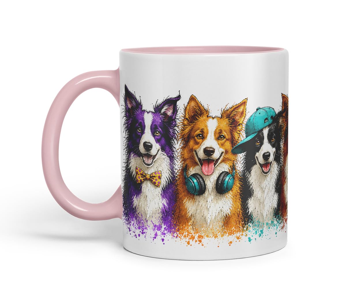 Vixar Border Collie Dog Mug – Cute Border Collie Coloured Ceramic Mug Cup Gift, 11oz (Black)
