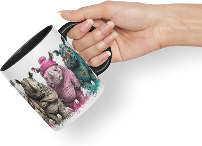 Vixar Rhino Mug – Cute Rhino Coloured Ceramic Mug Cup Gift, 11oz (Black)