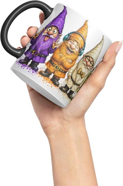 Funny Gnome Mug – Cute Gnome Coloured Ceramic Mug Cup Gift, 11oz (Black)