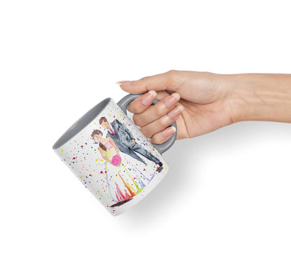 Vixar Wedding Mr and Mrs Bride and Groom Watercolour Art Coloured Mug Cup Gift Birthday Work Office Tea Coffee