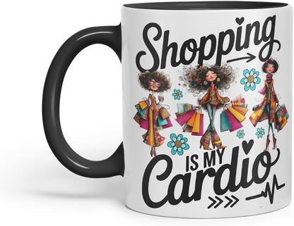 Vixar Shopping is My Cardio Mug – Coloured Ceramic Mug Cup Gift, 11oz (Black)