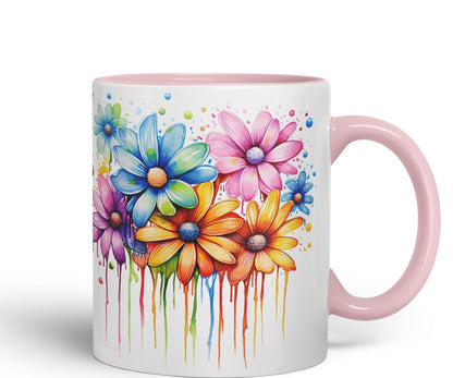Vixar Daisy Meadow Mug Coloured Ceramic Mug Cup Gift, 11oz (Orange)