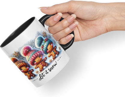 Vixar Let It Snow Cute Gingerbread Coloured Mug Cup Ceramic Christmas Winter Gift 11oz (Black)