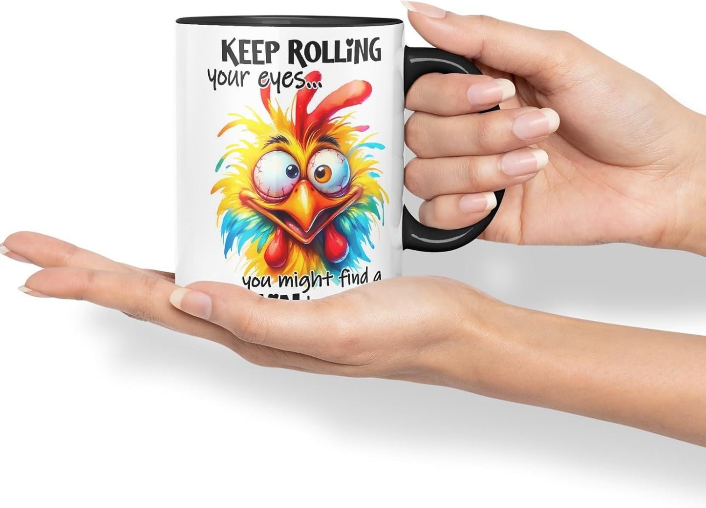 Vixar Mug with Keep Rolling Your Eyes – You Might Find a Brain Back There Coloured Ceramic Mug Cup 11oz Funny Sarcastic Gift (Black)