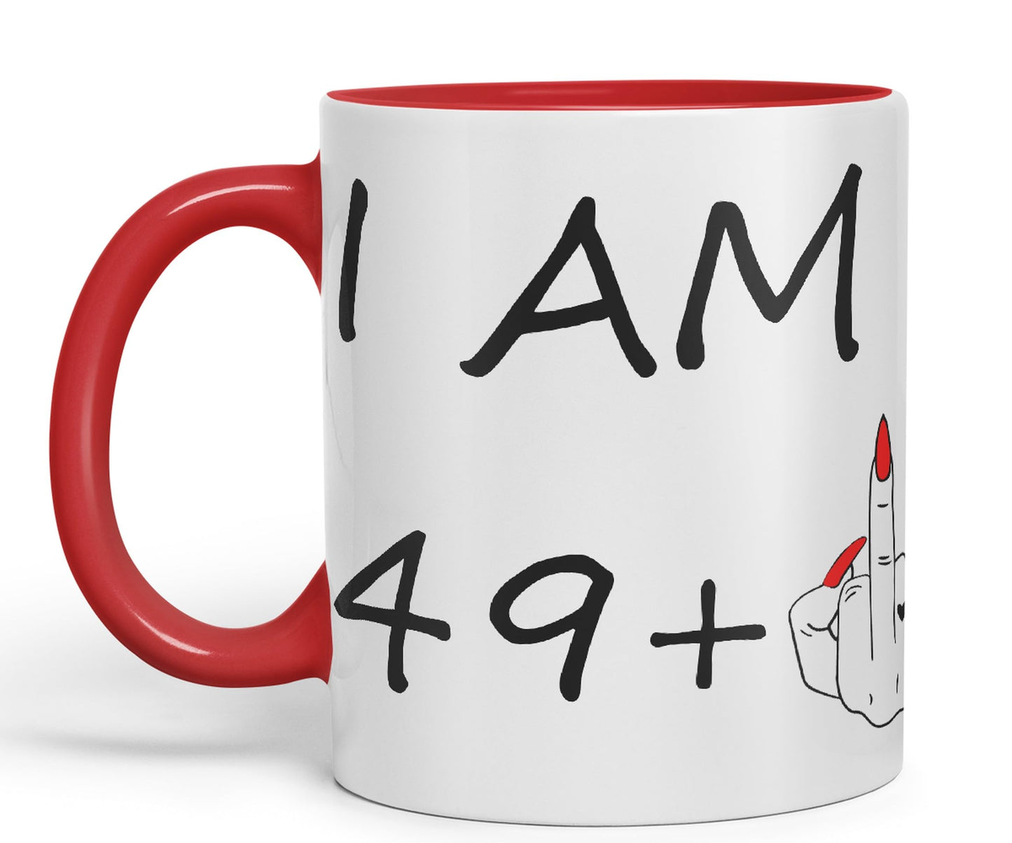 Vixar I am 49 + 1 Woman Hand Ceramic 330 ml, 11oz Coloured Mug Cup Gift Coffee Tea Happy Birthday Turning 50 Years Old as a Joke Celebration 50th Birthday Gift idea