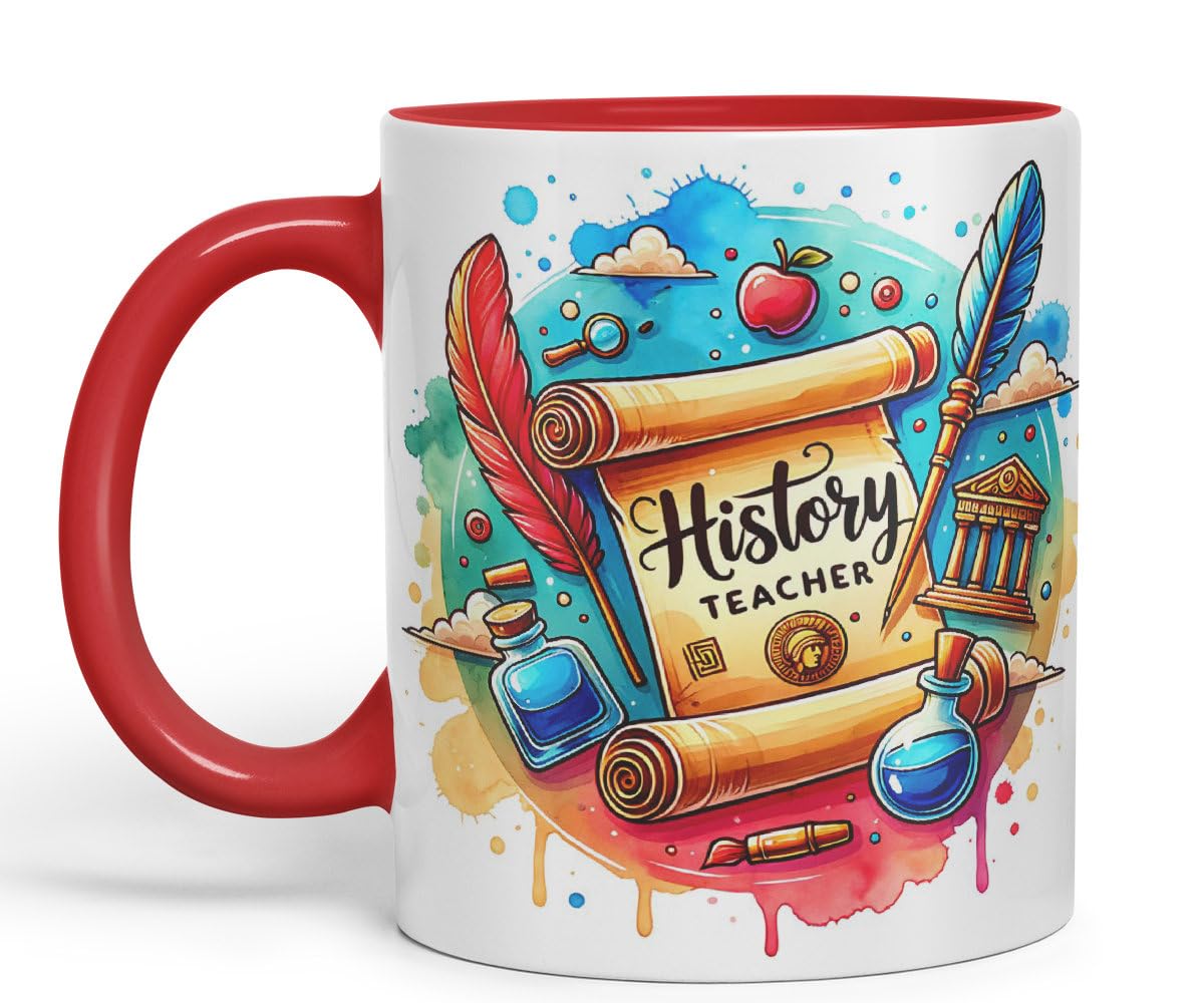Vixar History Teacher Mug Thank You, End of School Gift Ceramic Coloured Mug Cup for Tea Coffee Hot Brew 330ml 11Oz Gift