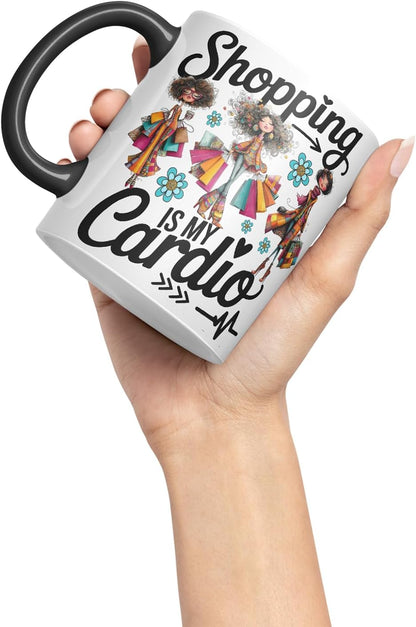 Vixar Shopping is My Cardio Mug – Coloured Ceramic Mug Cup Gift, 11oz (Black)