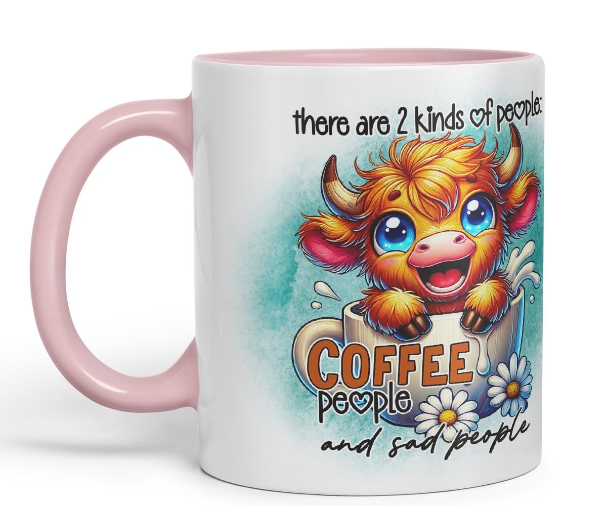 Vixar Mug with Sarcastic Text There are 2 Kinds of People Highland Cow Coloured Ceramic Mug Cup Gift for Coffee Lovers 11oz (Black)