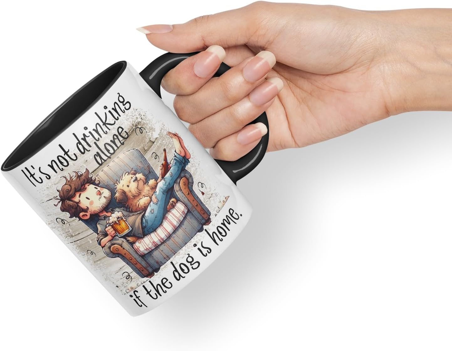 Vixar It’s Not Drinking Alone If The Dog is Home Funny Beer & Dog Coloured Mug Cup 11oz (Black)