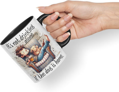 Vixar It’s Not Drinking Alone If The Dog is Home Funny Beer & Dog Coloured Mug Cup 11oz (Black)