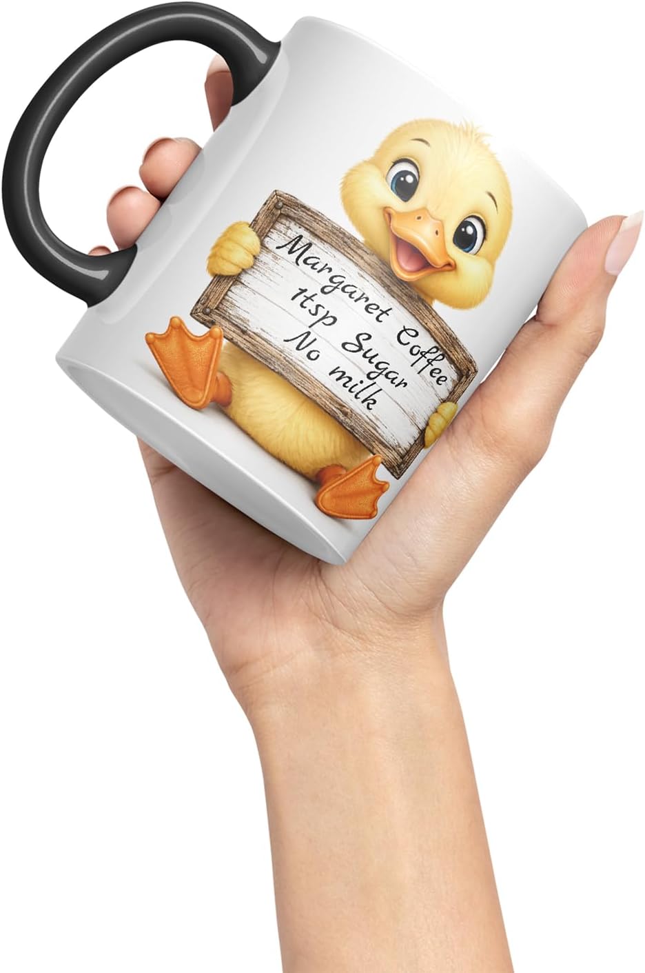 Vixar Personalised Duckling Mug with Name or Custom Message – Cute Animal Coloured Ceramic Mug Cup Gift, 11oz (Black)