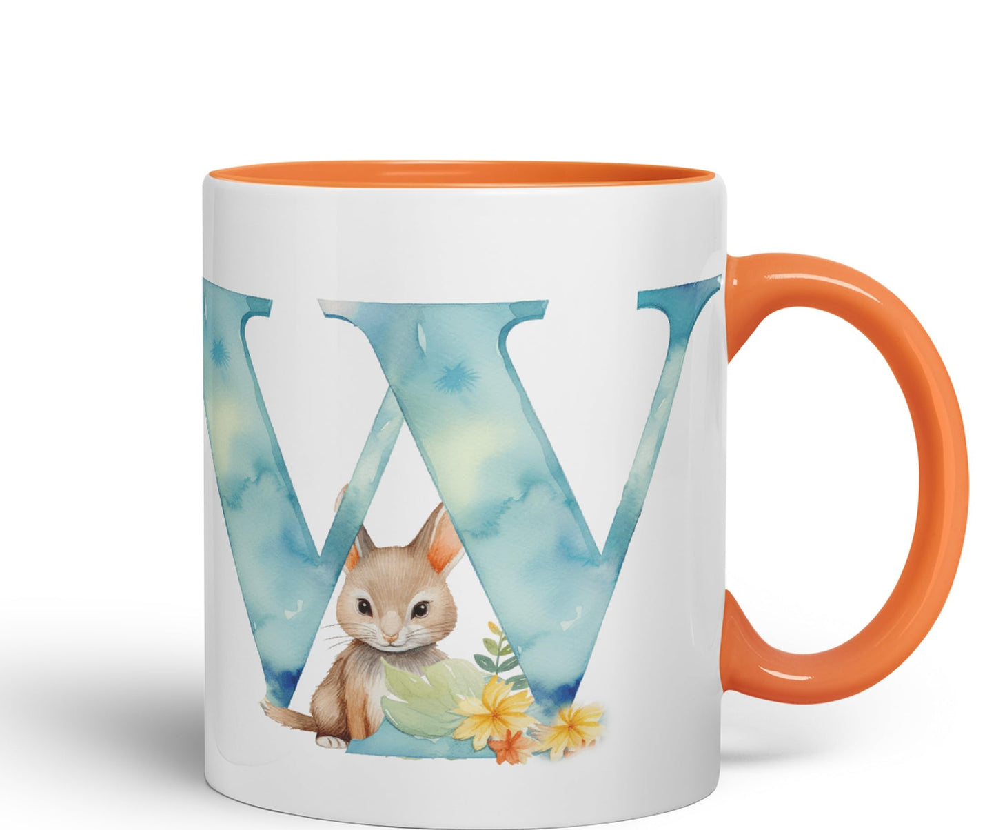 Letter W mug, Animals Alphabet Letter W Monogram animal for kids Ceramic Coloured Mug Cup for Tea Coffee Hot brew 330ml 11Oz Gift