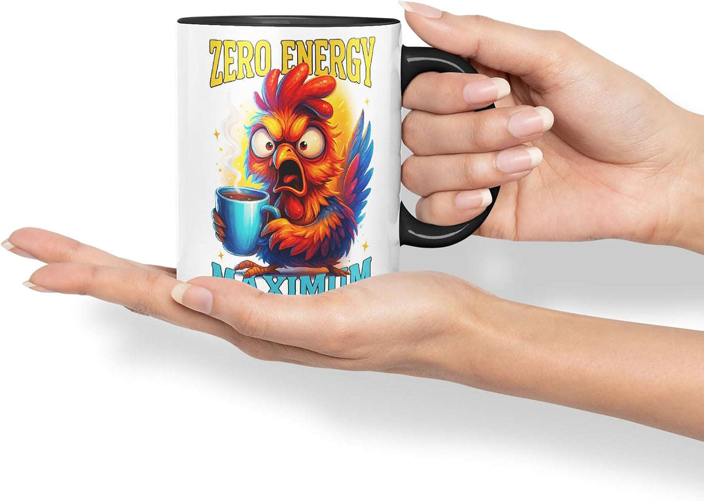 Vixar Zero Energy Maximum Attitude Funny Chicken Coffee Mug – Coloured Ceramic Mug Cup Gift, 11oz (Black)