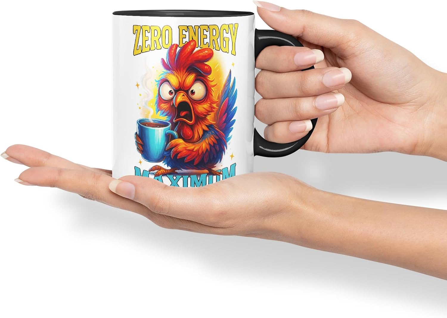 Vixar Zero Energy Maximum Attitude Funny Chicken Coffee Mug – Coloured Ceramic Mug Cup Gift, 11oz (Black)