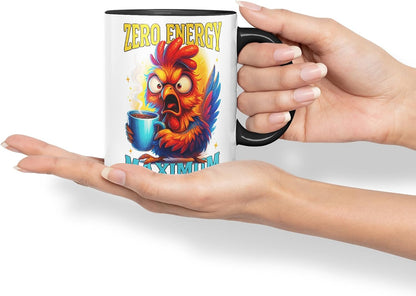 Vixar Zero Energy Maximum Attitude Funny Chicken Coffee Mug – Coloured Ceramic Mug Cup Gift, 11oz (Black)