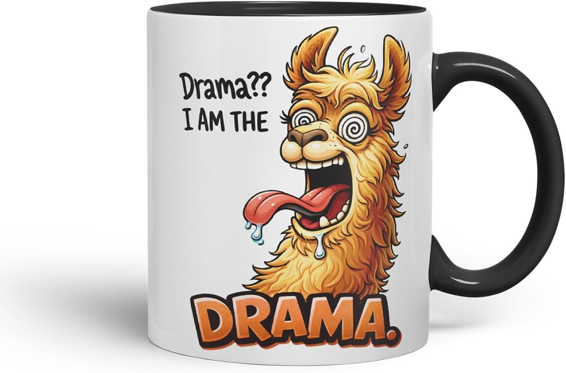 Vixar Drama I Am The Drama Llama Coloured Ceramic Mug Cup Gift, 11oz (Black)