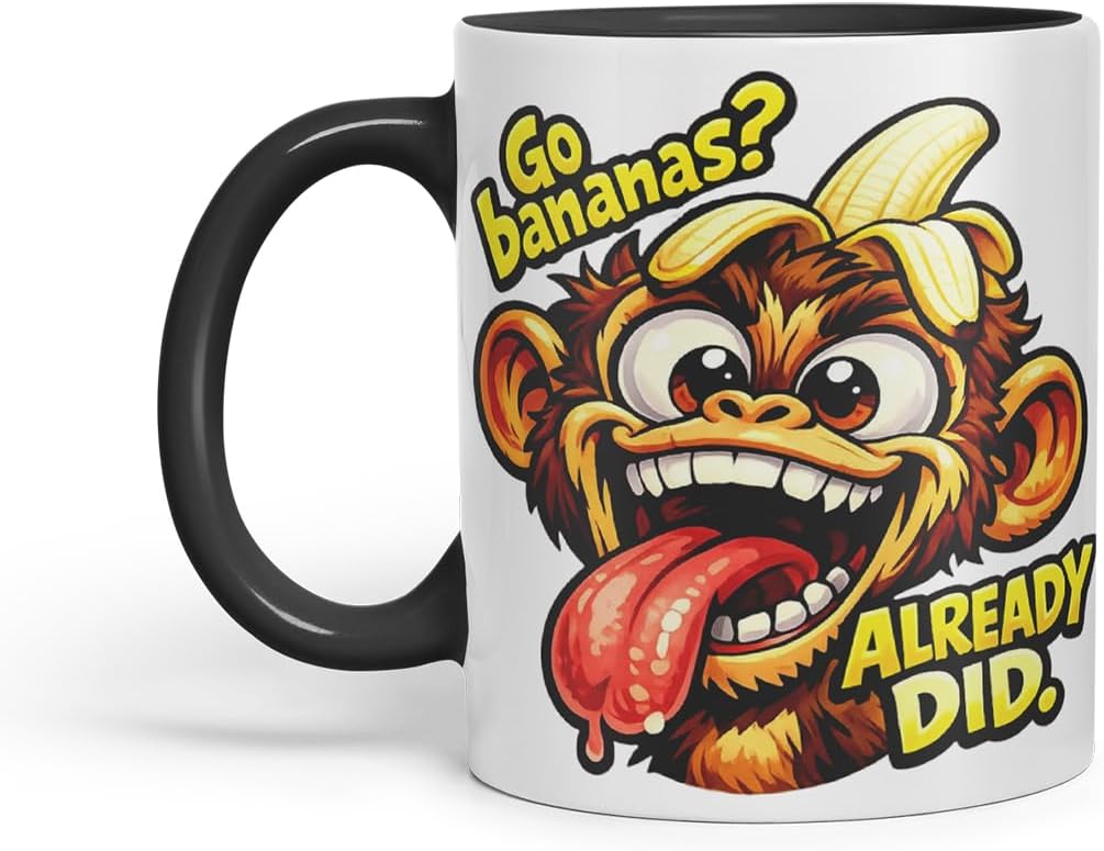 Vixar Go Bananas Already Did Funny Monkey Mug – Coloured Ceramic Mug Cup Gift, 11oz (Black)
