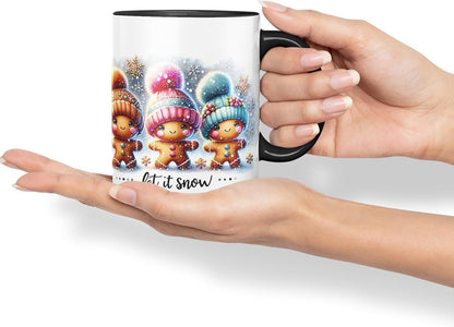 Vixar Let It Snow Cute Gingerbread Coloured Mug Cup Ceramic Christmas Winter Gift 11oz (Black)