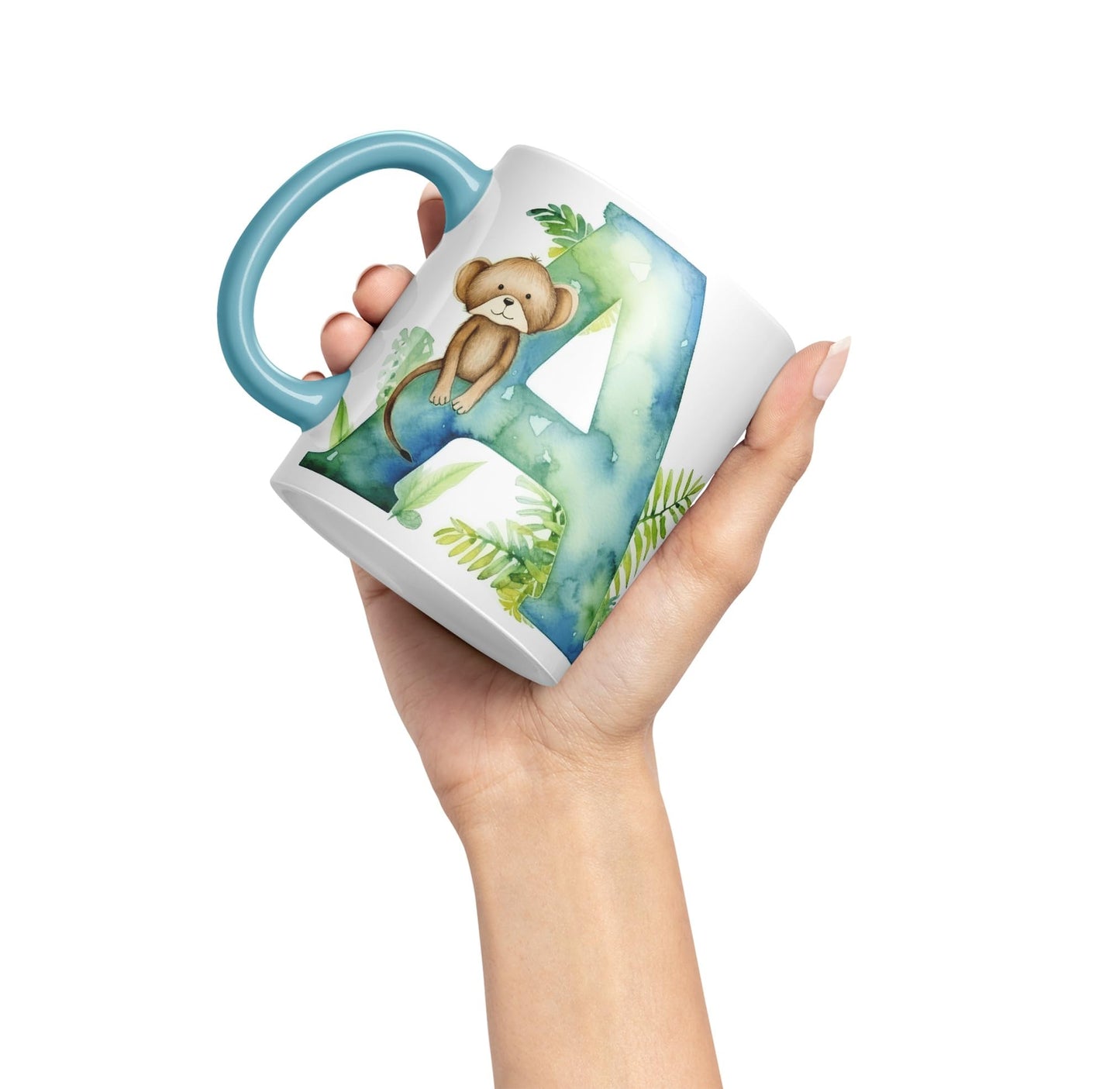 Letter A mug, Animals Alphabet Letter A Monogram animal for kids Ceramic Coloured Mug Cup for Tea Coffee Hot brew 330ml 11Oz Gift