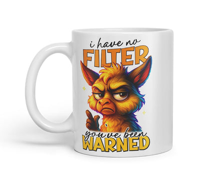 Vixar I Have No Filter You've Been Warned Funny Llama Mug – Coloured Ceramic Mug Cup Gift, 11oz (Black)