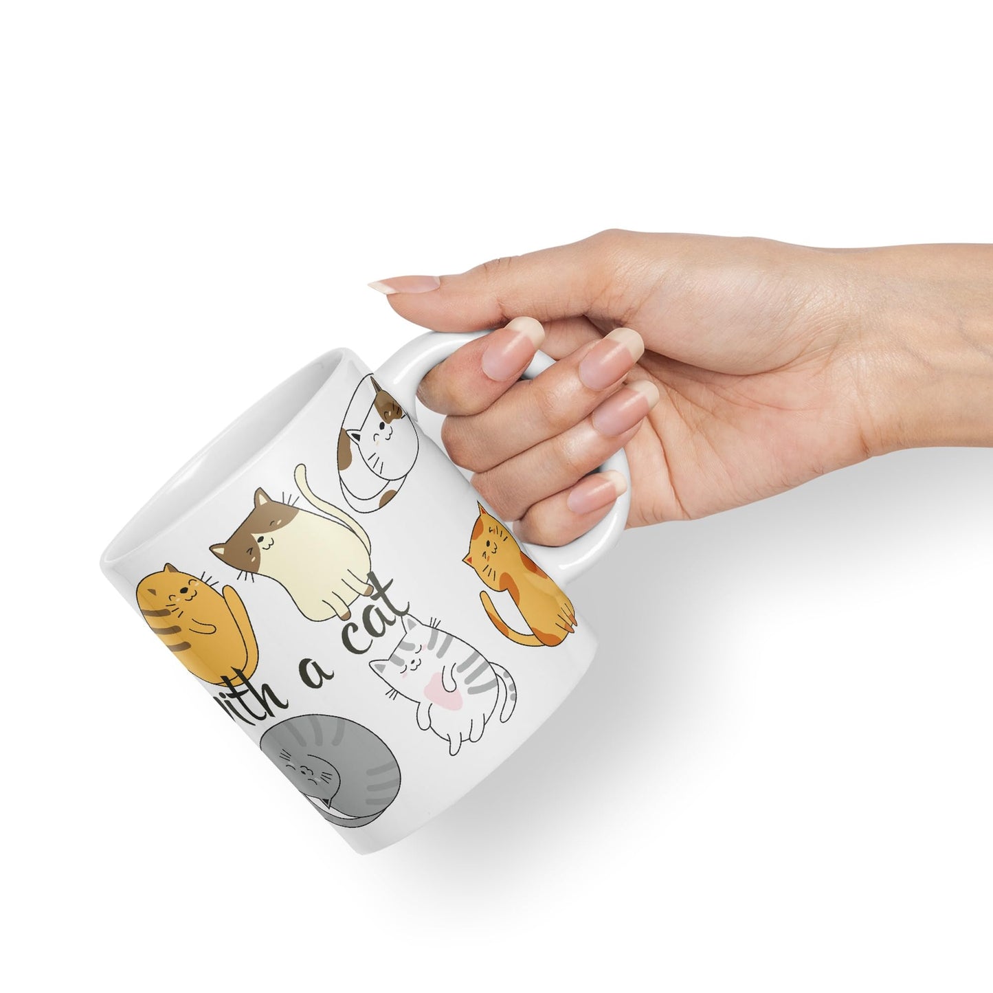 Vixar Life is Better with a cat Ceramic Coloured Mug Cup Gift Tea Coffee Christmas Office Home Cat Lovers