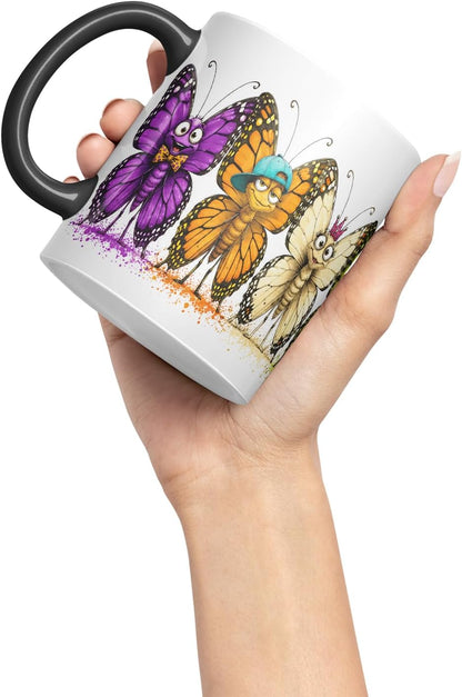 Butterfly Mug – Cute Butterfly Coloured Ceramic Mug Cup Gift, 11oz (Black)
