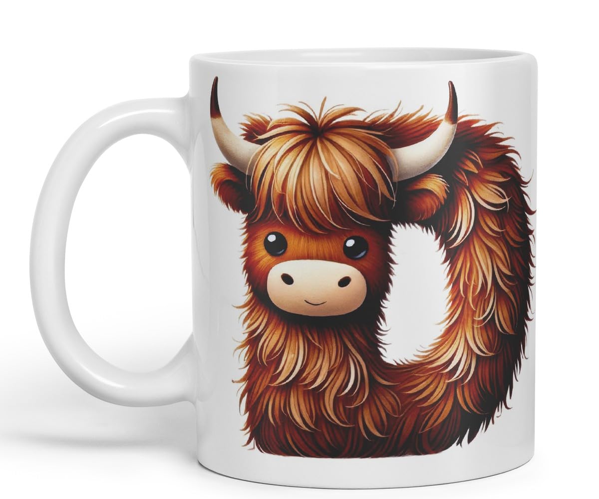 Highland Cow Alphabet Monogram Coloured Ceramic Cup Mug Letter D Rustic Farmhouse Animal Letter Gift V2 11oz (Black)