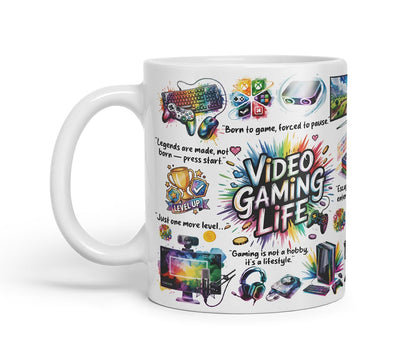 Video Gaming Life Mug – Coloured Ceramic Mug Cup Gift, 11oz (Black)