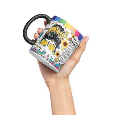Vixar Teacher Nutrition Facts #teacherlife Mug Thank You, End of School Gift Ceramic Coloured Mug Cup for Tea Coffee Hot Brew 330ml 11Oz Gift TF2
