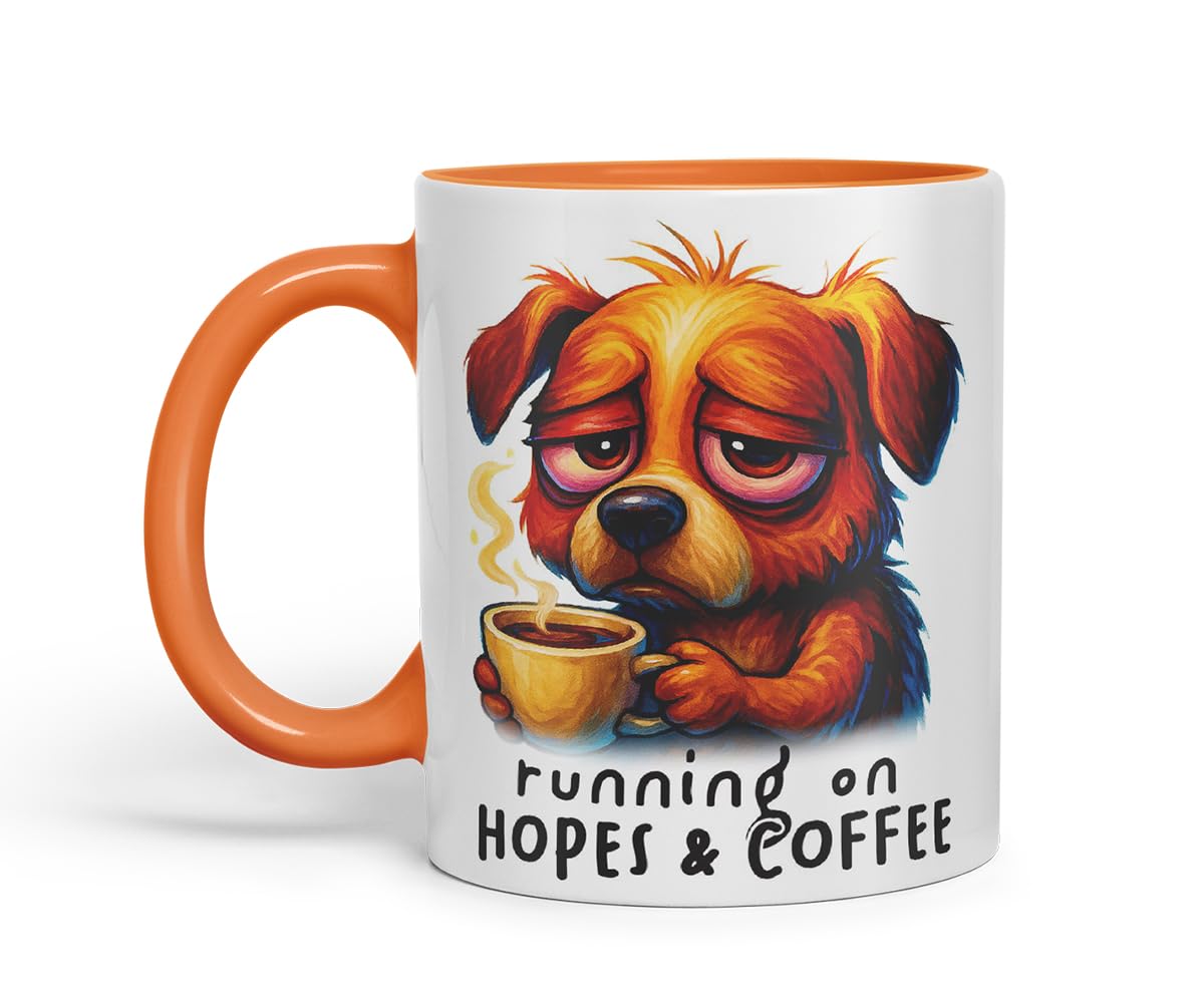 Vixar Running On Hopes and Coffee Funny Dog Mug – Coloured Ceramic Mug Cup Gift, 11oz (Black)