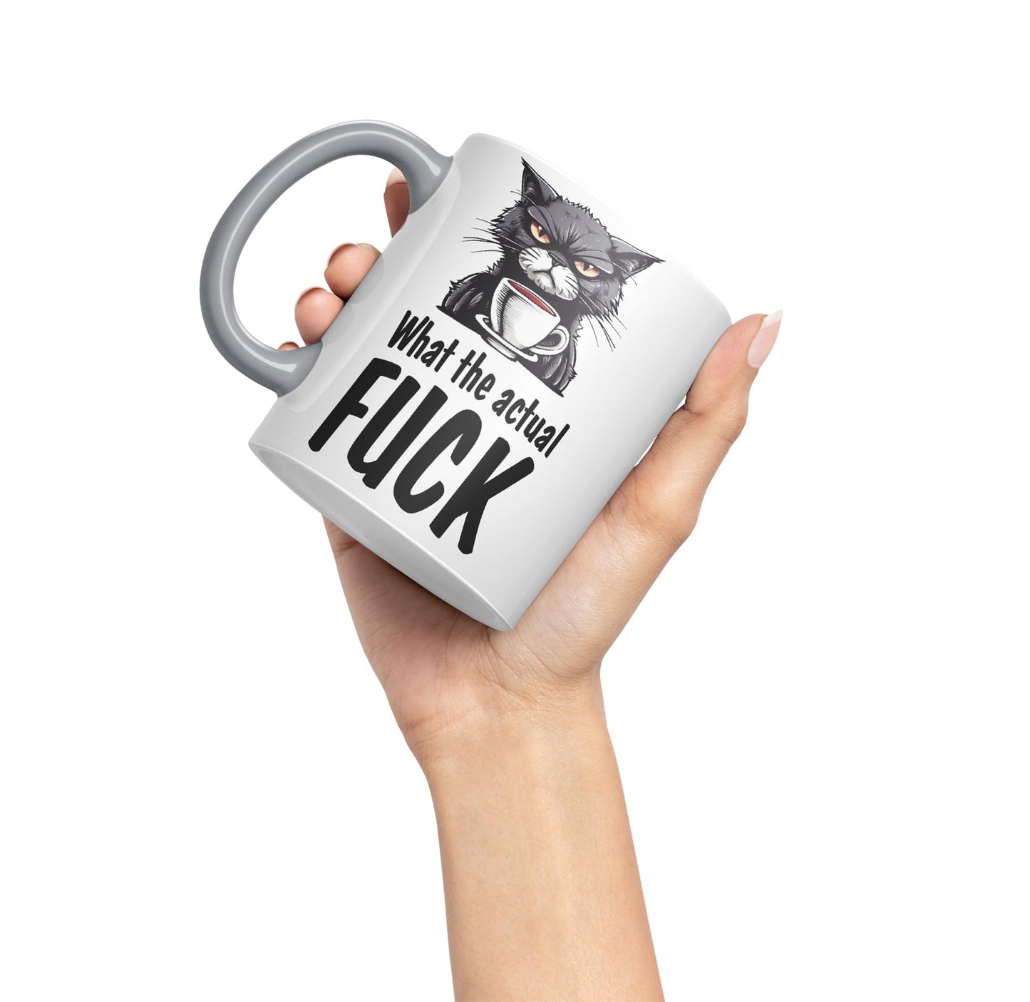 What The Actual F… Cat Kitten Joke sarkasm Sarcastic Ceramic Coloured Mug Cup for Tea Coffee Hot Brew 330ml 11Oz Gift