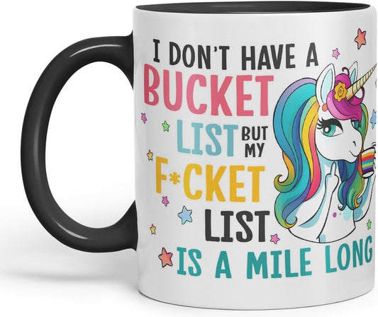 Vixar Bucket List: Coffee, Magic, Repeat – Funny Unicorn Coloured Mug Cup 11oz (Black)