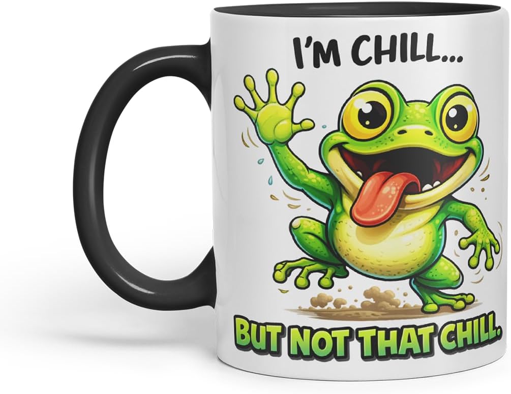 Vixar I'm Chill But Not that Chill Funny Frog Mug – Coloured Ceramic Mug Cup Gift, 11oz (Black)