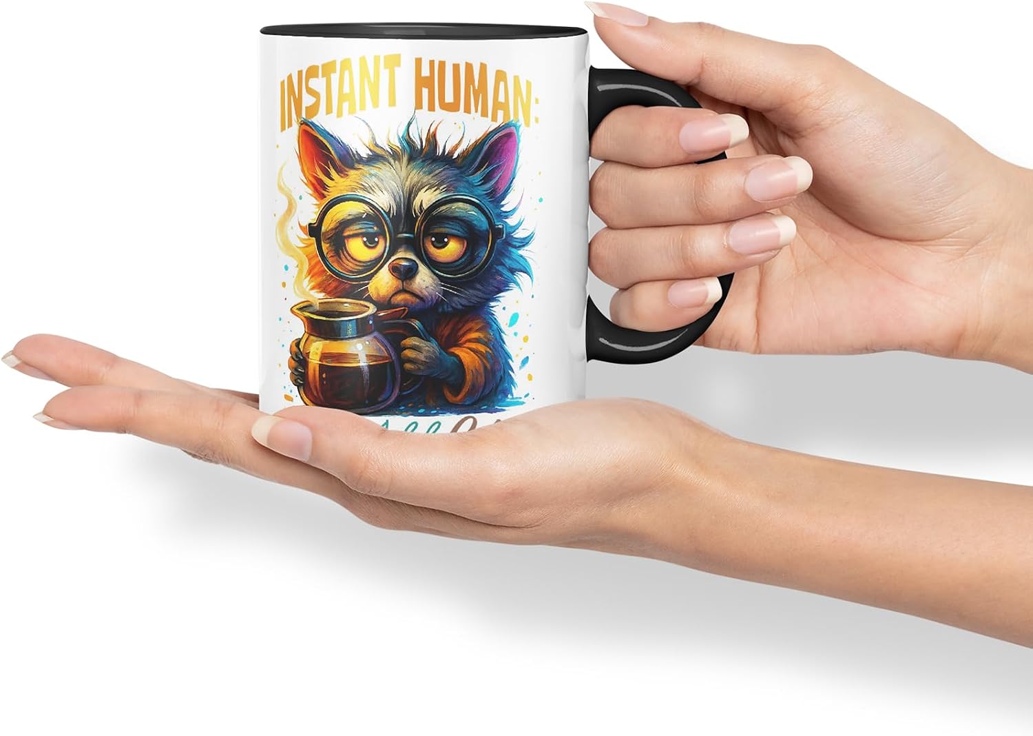 Vixar Instant Human Just Add Coffee Funny Dog Mug – Coloured Ceramic Mug Cup Gift, 11oz (Black)