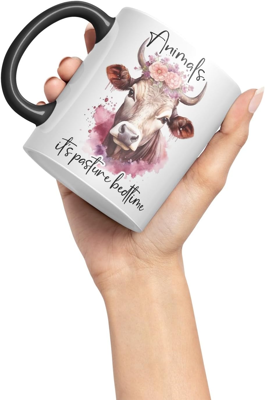 Vixar Animals It’s Pasture Bedtime – Coloured Ceramic Mug Cup Gift, 11oz (Black)