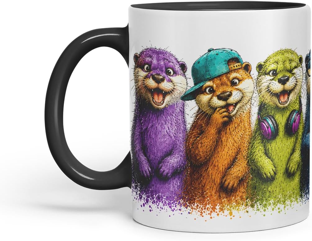 Vixar Otter Mug – Cute Otter Coloured Ceramic Mug Cup Gift, 11oz (Black)