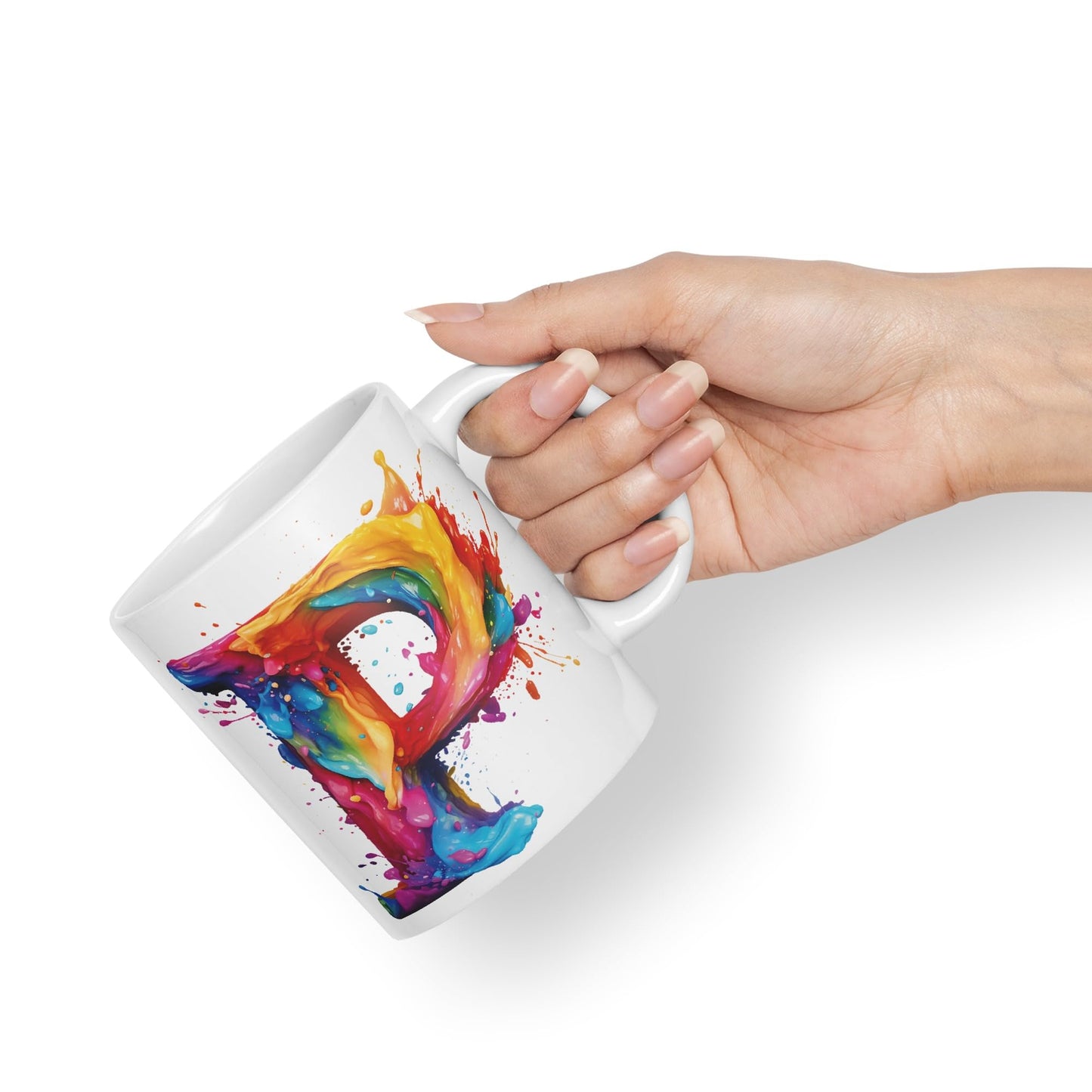 Letter P mug, Alphabet Letter P Monogram watercolour Ceramic Coloured Mug Cup for Tea Coffee Hot brew 330ml 11Oz Gift